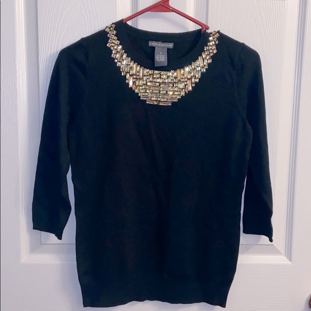 NWOT Chelsea & Theodore Embellished 3/4 sweater S